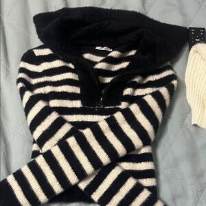 Elegant Black and White Striped Women's Turtleneck Sweater